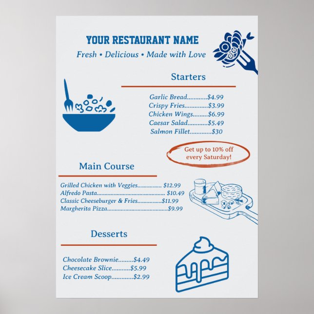 Cute Custom Restaurant Business Menu Poster (Vorne)
