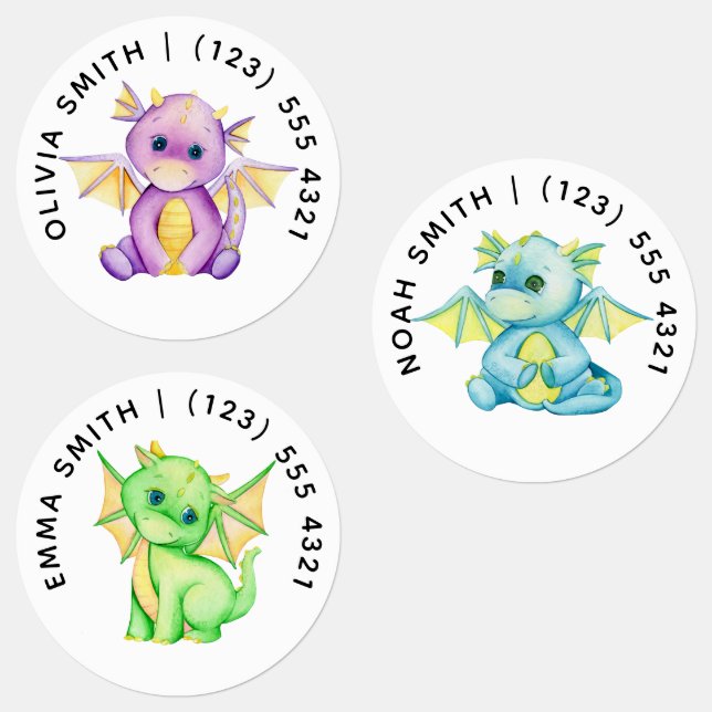 Cute Customizable Dragon Kid's Labels  Etiketten (Gruppe)
