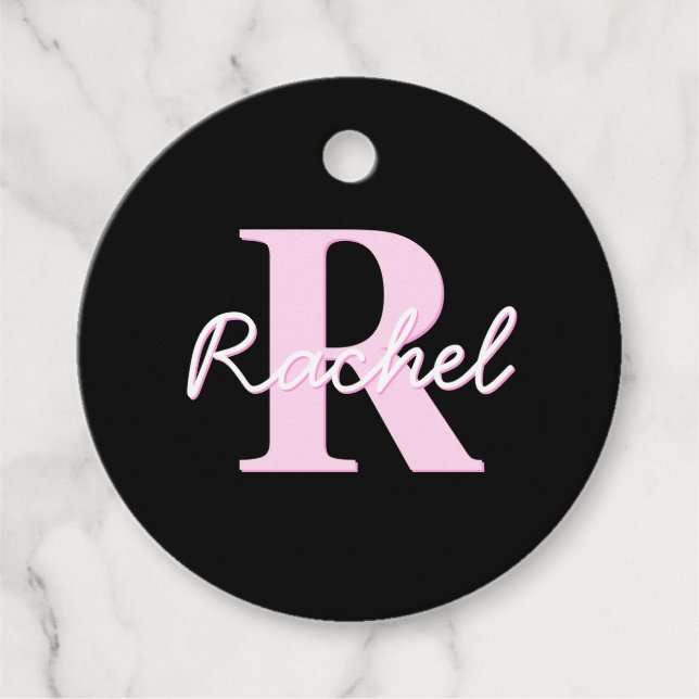 Cute Customizable Monogram | Light Pink & Black Geschenkanhänger (Vorderseite)