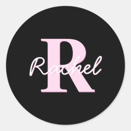 Cute Customizable Monogram | Light Pink & Black Runder Aufkleber
