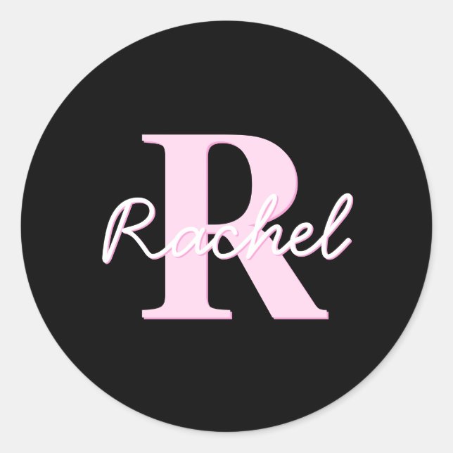Cute Customizable Monogram | Light Pink & Black Runder Aufkleber (Vorderseite)