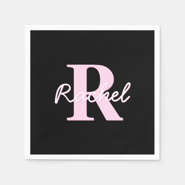 Cute Customizable Monogram | Light Pink & Black Serviette (Vorderseite)