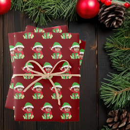 Cute Customized Children's Photo Elf Christmas Red Geschenkpapier Set