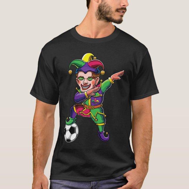 Cute Dabbing Mardi Gras Jester Soccer Lover Dab Co T-Shirt (Vorderseite)