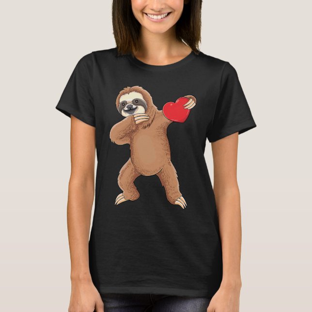 Cute dabbing sloth holding heart love sloth valent T-Shirt (Vorderseite)