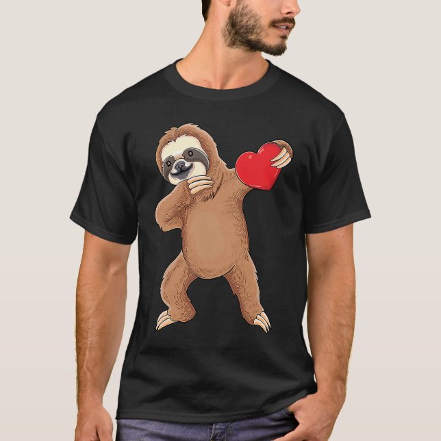Cute dabbing sloth holding heart love sloth valent T-Shirt (Vorderseite)