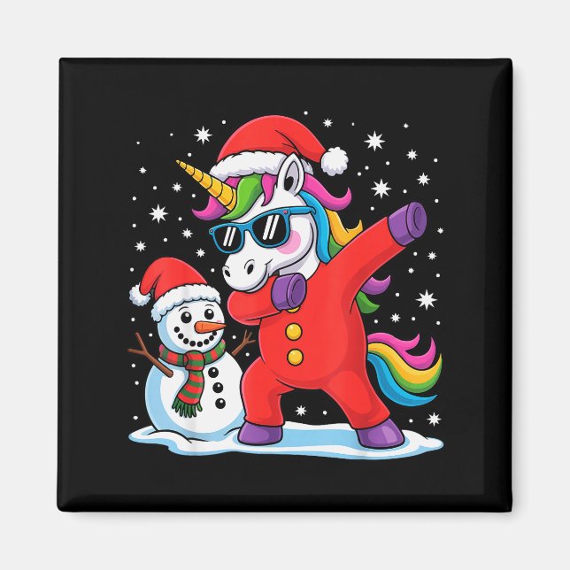 Cute Dabbing Unicorn Funny Christmas Snowman Dab X Magnet (Vorne)