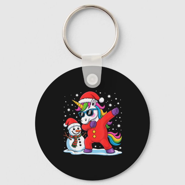 Cute Dabbing Unicorn Funny Christmas Snowman Dab X Schlüsselanhänger (Vorderseite)