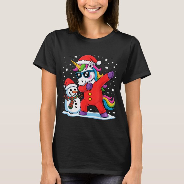 Cute Dabbing Unicorn Funny Christmas Snowman Dab X T-Shirt (Vorderseite)