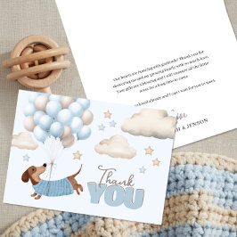 Cute Dachshund and Balloons Boy Baby Shower Dankeskarte