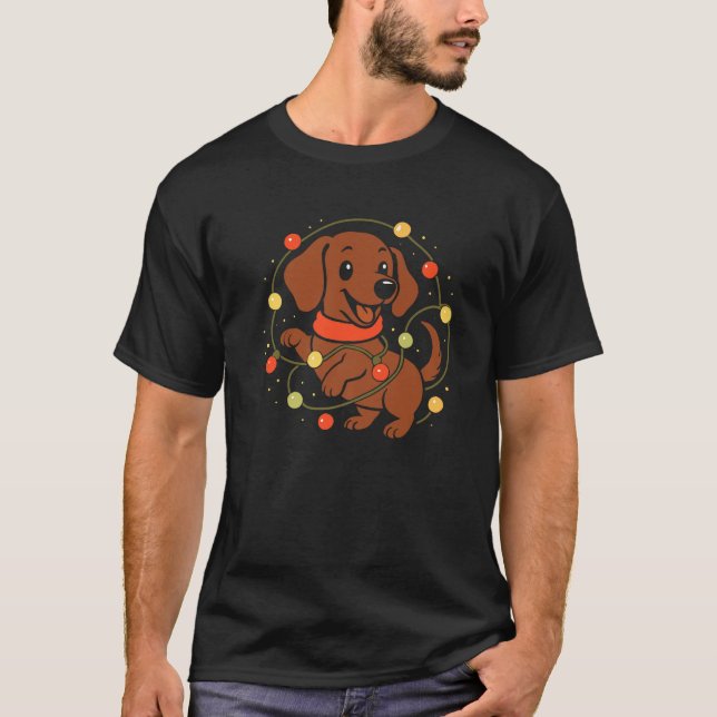 Cute Dachshund Christmas Tree Lights Premium  T-Shirt (Vorderseite)