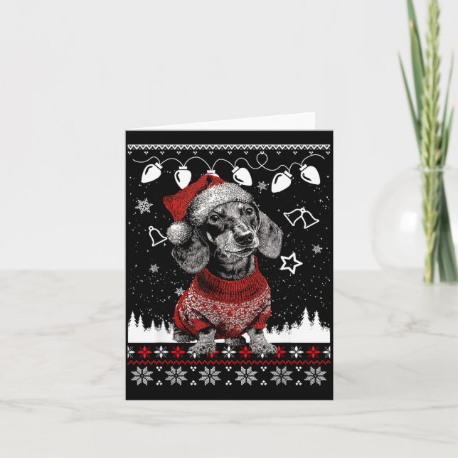 Cute Dachshund Christmas Wearing Sweater Funny Xma Karte (Vorderseite)