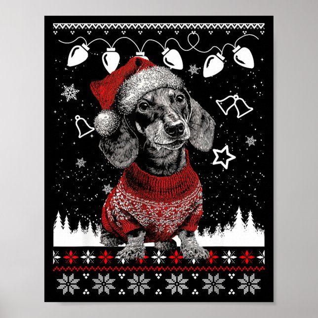 Cute Dachshund Christmas Wearing Sweater Funny Xma Poster (Vorne)