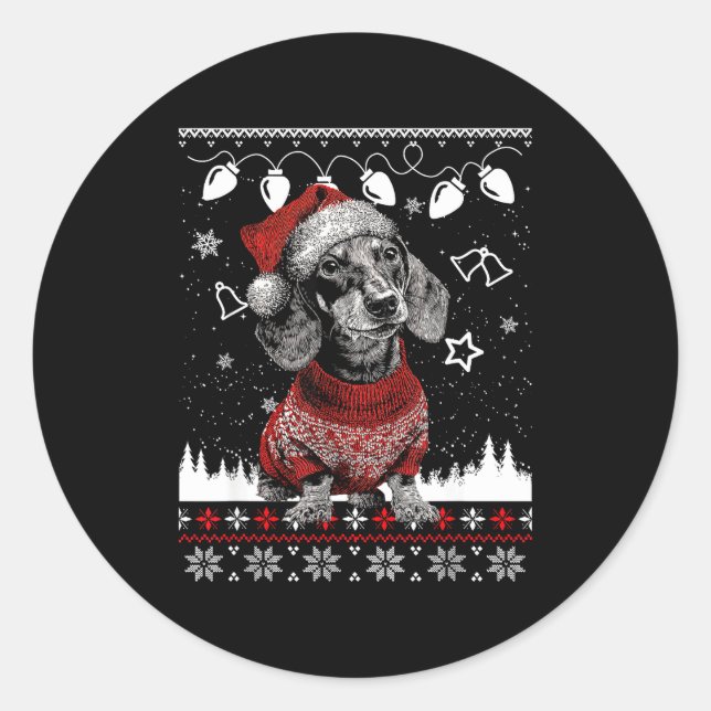 Cute Dachshund Christmas Wearing Sweater Funny Xma Runder Aufkleber (Vorderseite)