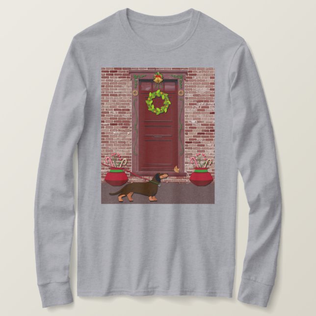 Cute Dachshund Dog Christmas Art on T-Shirt (Design vorne)