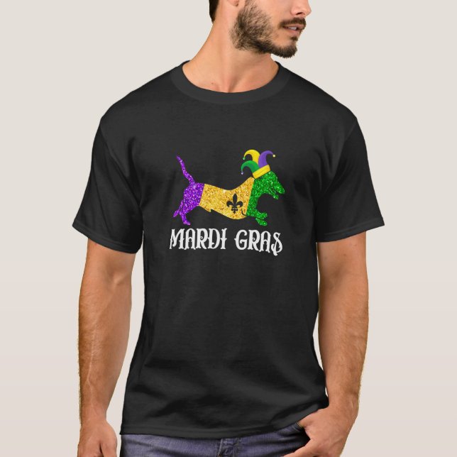Cute Dachshund Dog Lover Mardi Gras Party Jester M T-Shirt (Vorderseite)