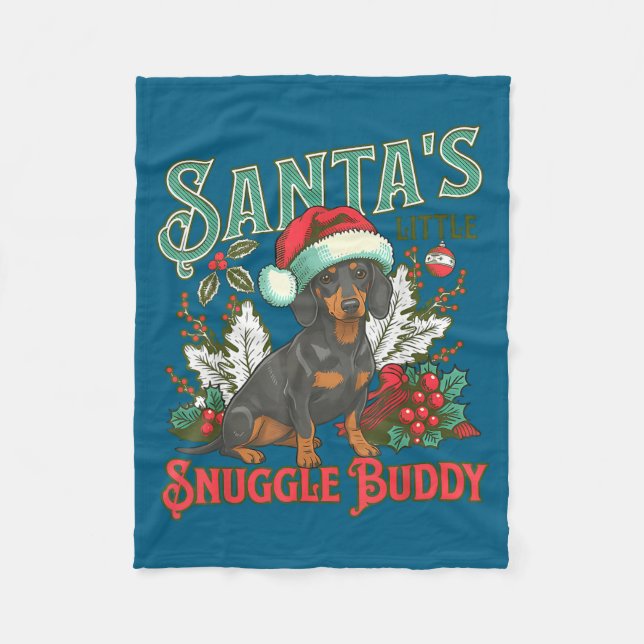 Cute Dachshund Dogs Christmas Lights Santa Holiday Fleecedecke (Vorderseite)