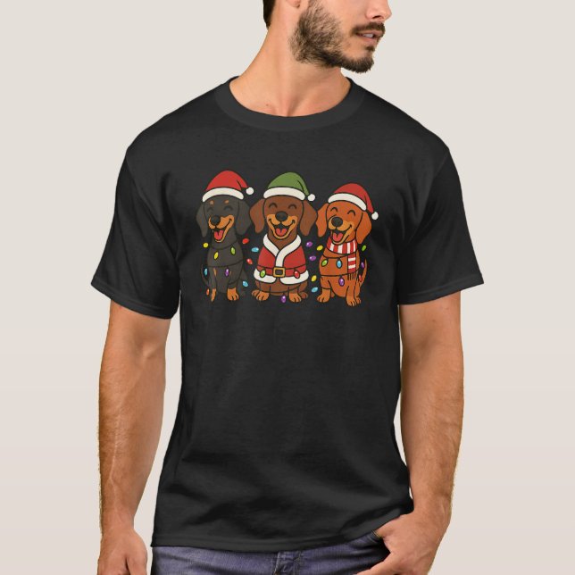 Cute Dachshund Dogs Christmas Lights Santa Holiday T-Shirt (Vorderseite)