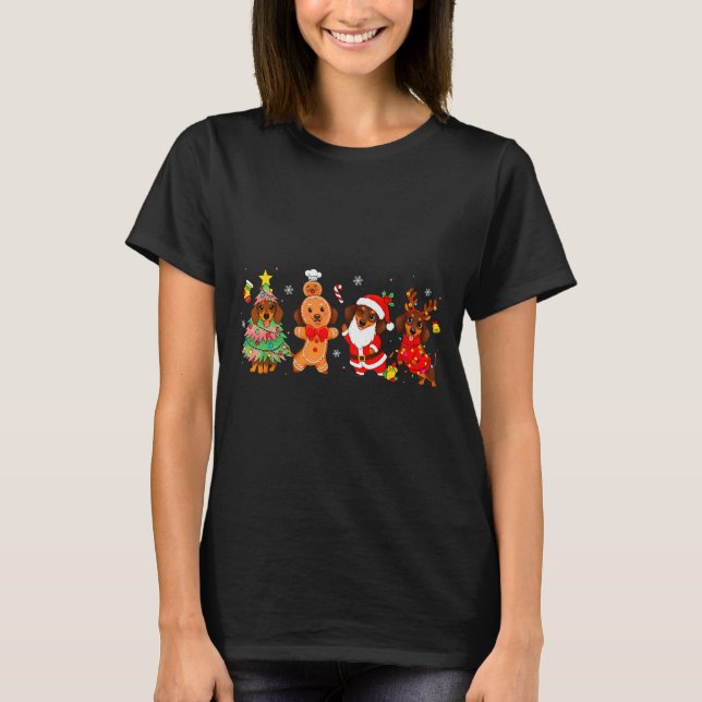 Cute Dachshund Dogs Christmas Tree Gingerbread San T-Shirt (Vorderseite)