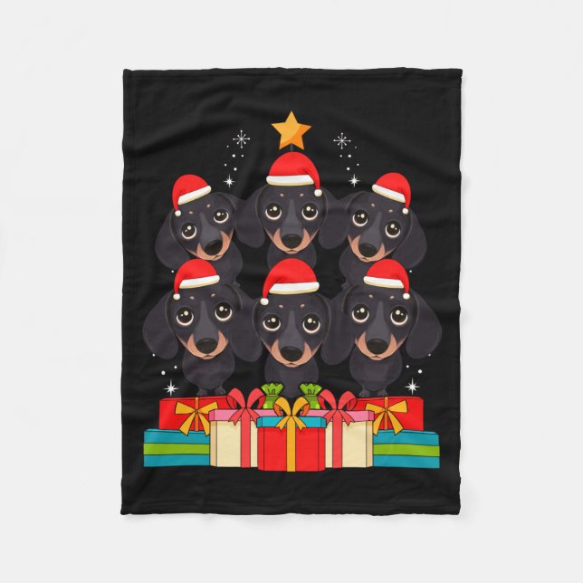 Cute Dachshund Le Doxie Christmas Tree Xmas Hat Lo Fleecedecke (Vorderseite)