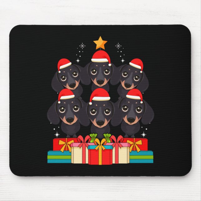 Cute Dachshund Le Doxie Christmas Tree Xmas Hat Lo Mousepad (Vorne)