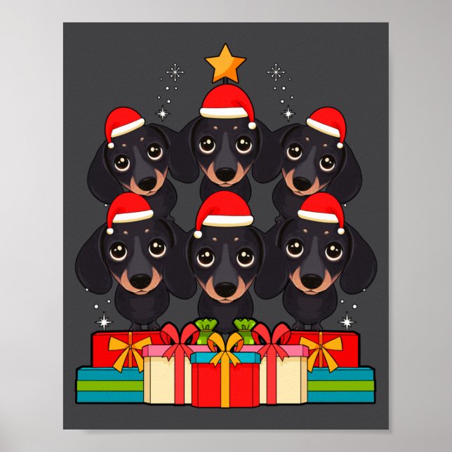 Cute Dachshund Le Doxie Christmas Tree Xmas Hat Lo Poster (Vorne)