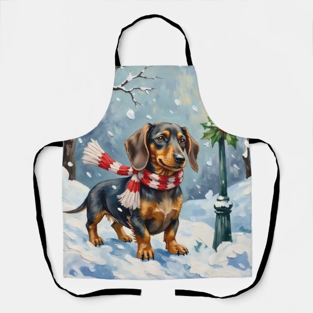 Cute Dachshund Puppy Cozy Winter Scarf Art Schürze (Vorderseite)