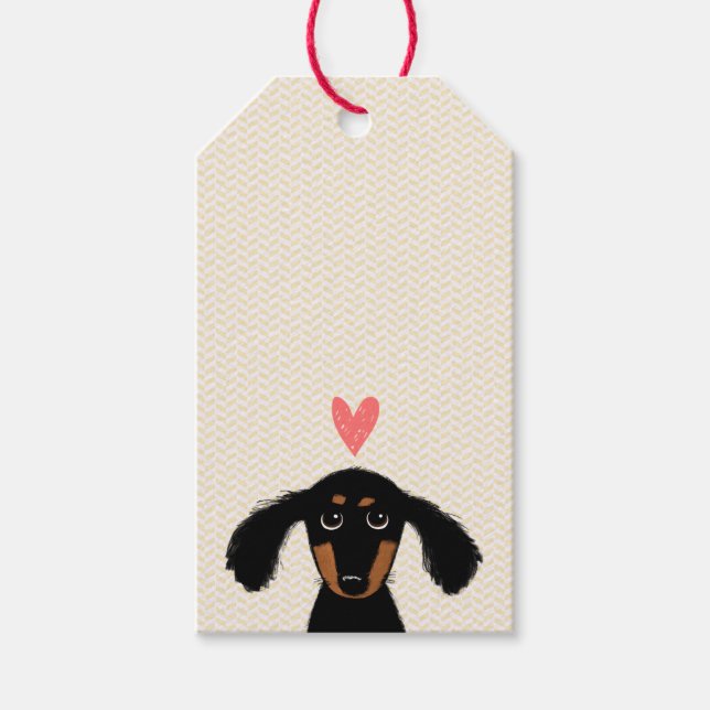 Cute Dachshund Puppy mit Herz und Text Geschenkanhänger (Vorderseite)