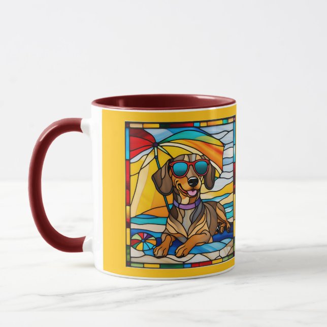 Cute Dachshund Stained Glass Coffee Mug Tasse (Links)