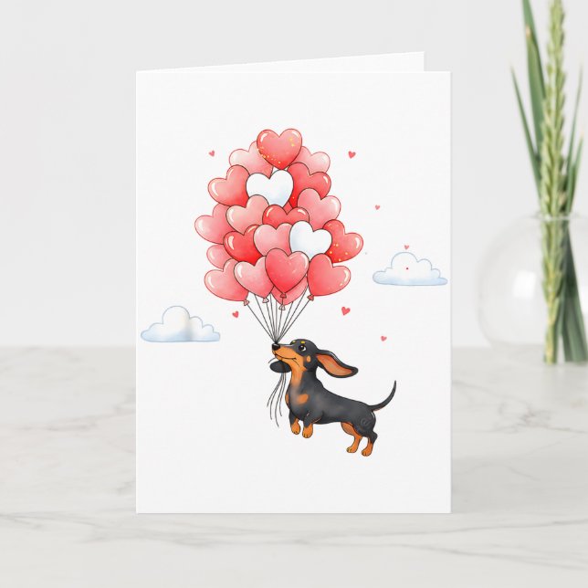 Cute Dachshund Valentine Heart Balloon Dog Lover  Karte (Vorderseite)