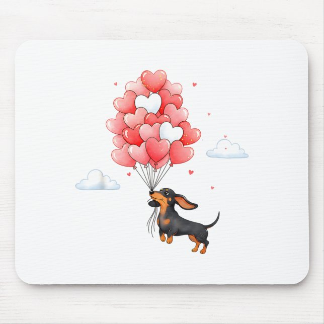 Cute Dachshund Valentine Heart Balloon Dog Lover  Mousepad (Vorne)