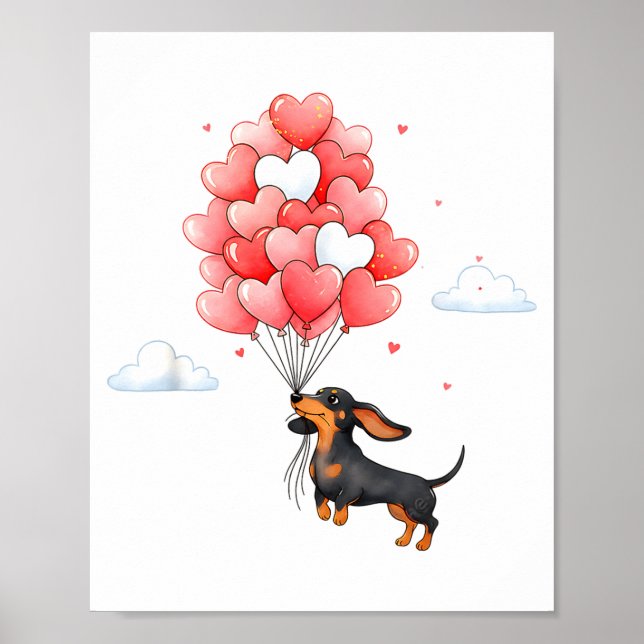 Cute Dachshund Valentine Heart Balloon Dog Lover  Poster (Vorne)