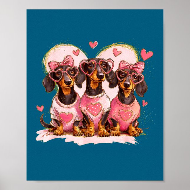 Cute Dachshund Valentines Heart Dog Lover Men Wome Poster (Vorne)