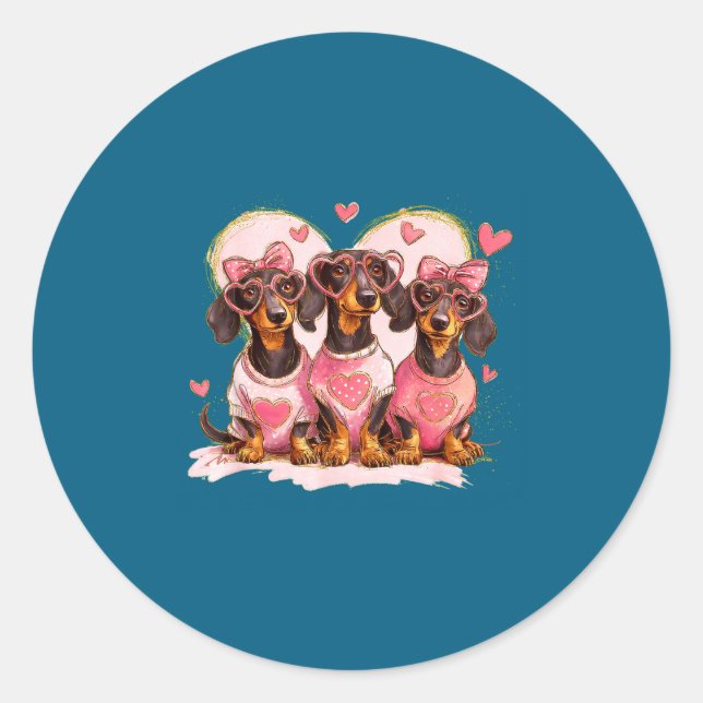 Cute Dachshund Valentines Heart Dog Lover Men Wome Runder Aufkleber (Vorderseite)