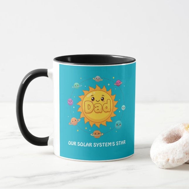 Cute Dad Solar System Star Space Cartoon Tasse (Mit Donut)