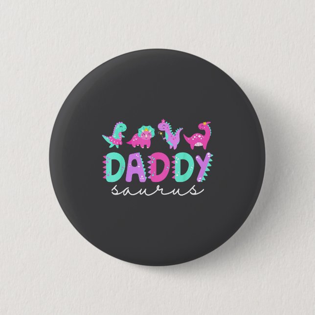 Cute Daddy Saurus Dad Dinosaur Birthday Boy Girl F Button (Vorderseite)
