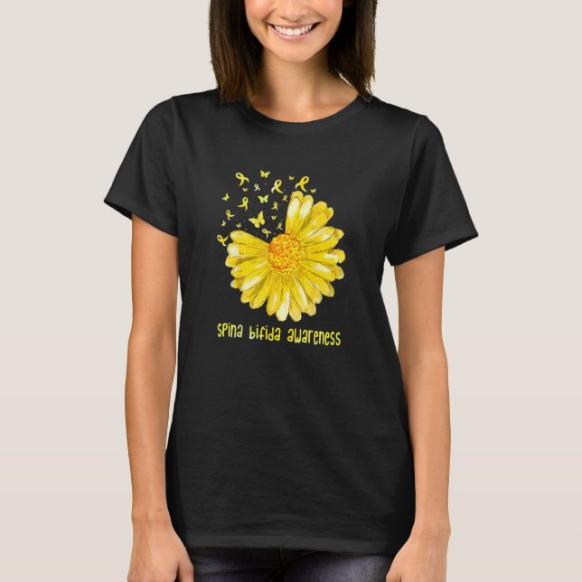 Cute Daisy Butterfly Yellow Ribbon Spina Bifida Aw T-Shirt (Vorderseite)