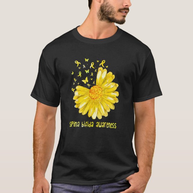 Cute Daisy Butterfly Yellow Ribbon Spina Bifida Aw T-Shirt (Vorderseite)