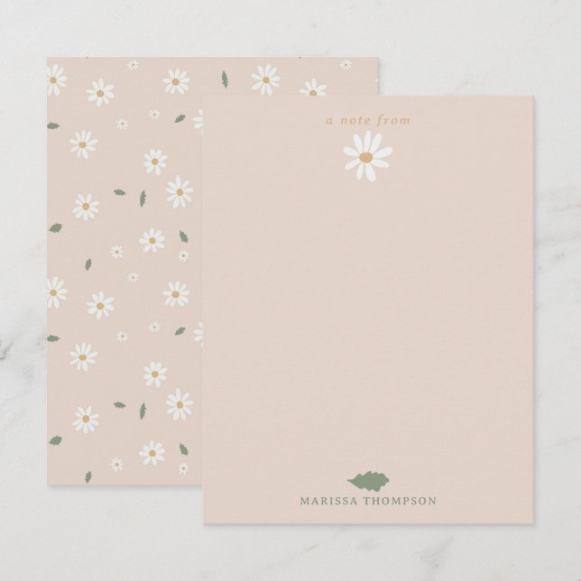 Cute Daisy Floral Blossoms & Greenery Custom Name Dankeskarte (Vorne/Hinten)