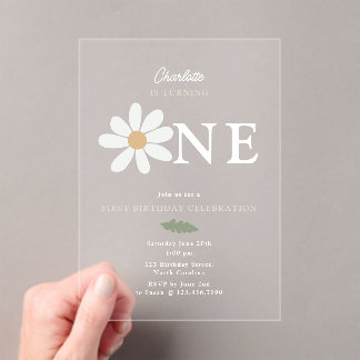 Cute Daisy Flower 1st Birthday Girl Pink Acryleinladungen