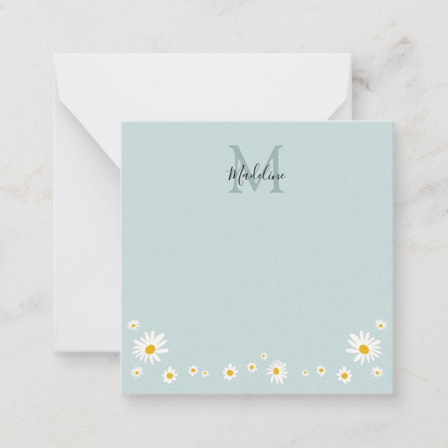Cute Daisy Flower Modern Teal Monogram Square Mitteilungskarte (Vorderseite)