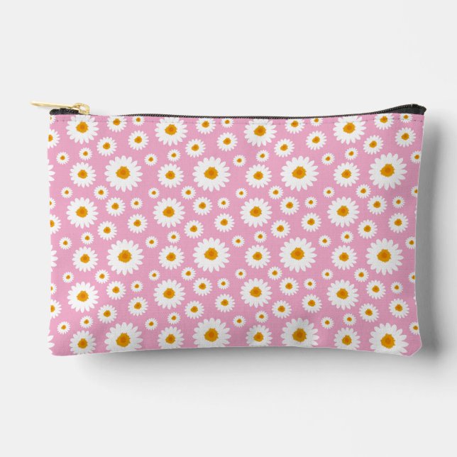 Cute Daisy Flower Pattern On A Pink Zubehörtasche (Vorderseite)