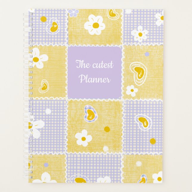 Cute Daisy Patchwork Aesthetic Gingham Personalize Planer (Vorderseite)