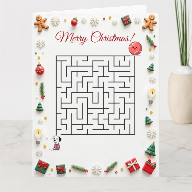 Cute Dalmatian Dog Christmas Maze Puzzle Holiday Karte (Vorderseite)