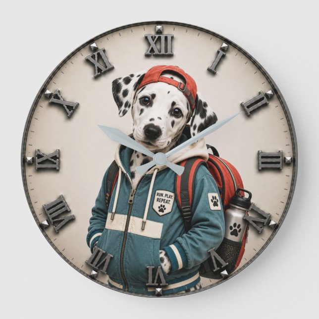 Cute Dalmatian Puppy Große Wanduhr (Vorderseite)