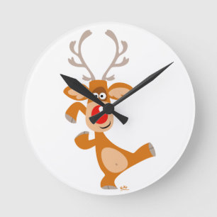 Cute Dancing Cartoon Reindeer Wall Clock Runde Wanduhr