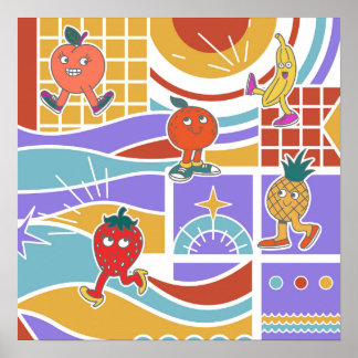 Cute Dancing Fruits Retro Poster