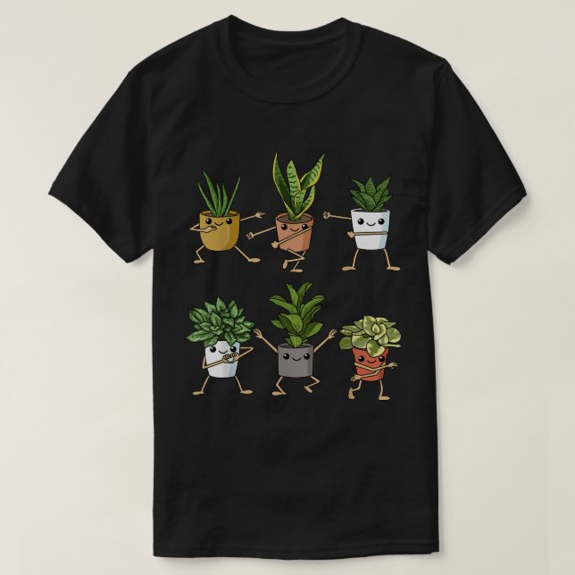 Cute Dancing Houseplants Cartoon Design T-Shirt (Design vorne)