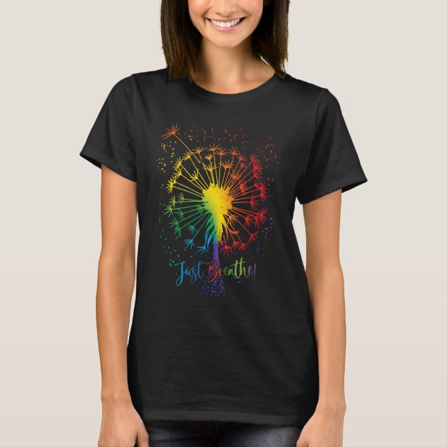 Cute Dandelion Just Tattoo Arrow Breathe Rainbow T-Shirt (Vorderseite)