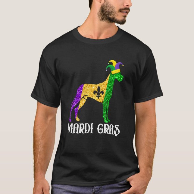 Cute Dane Dog Lover Mardi Gras Party Jester Mask T-Shirt (Vorderseite)